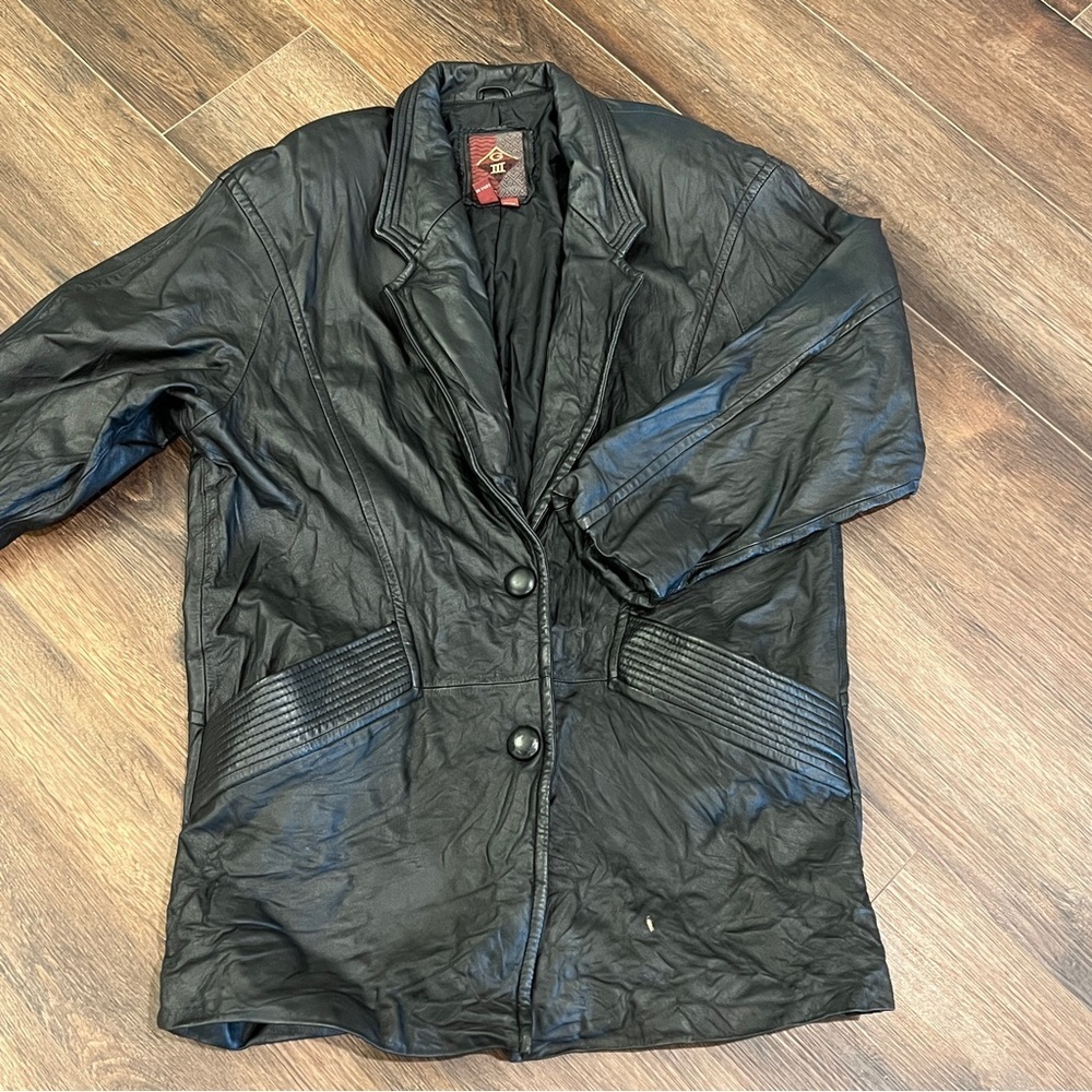 G3 Bomber Jacket Medium Leather Flight G-III Black HEAVY Grunge Y2K Vtg